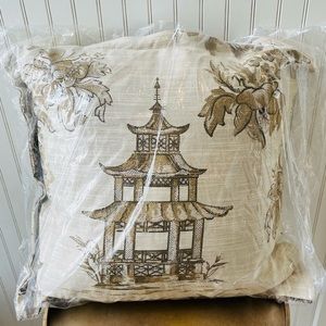 PARK HILL COLLECTION GOLDEN PAGODA PILLOW | CHINOISERIE | 20” SQUARE | NEW